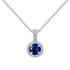 Womens Lab Created Blue Sapphire Round Pendant Necklace