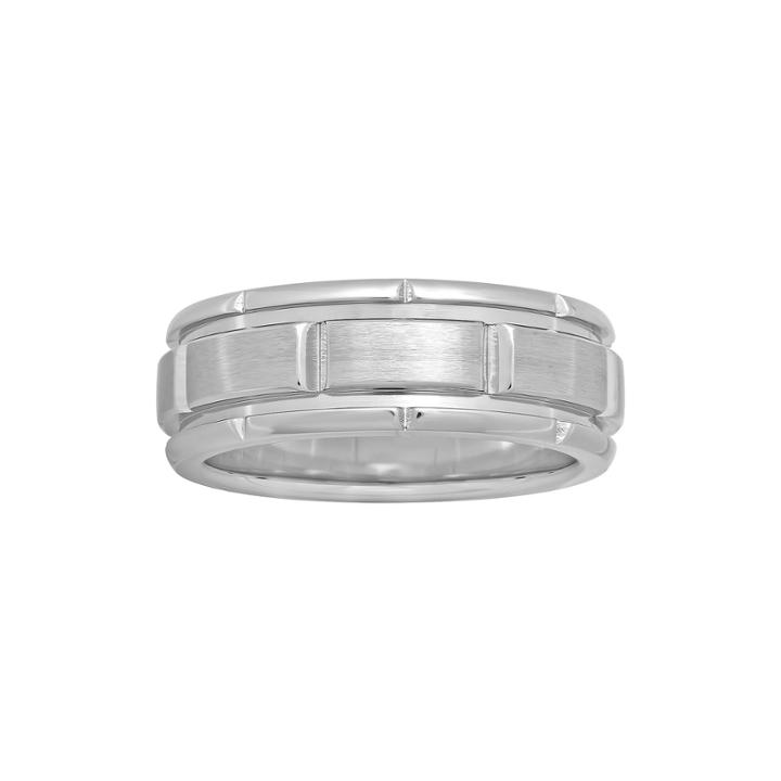 Personalized Mens 8mm Comfort Fit Stainless Steel Brick Pattern Wedding Band