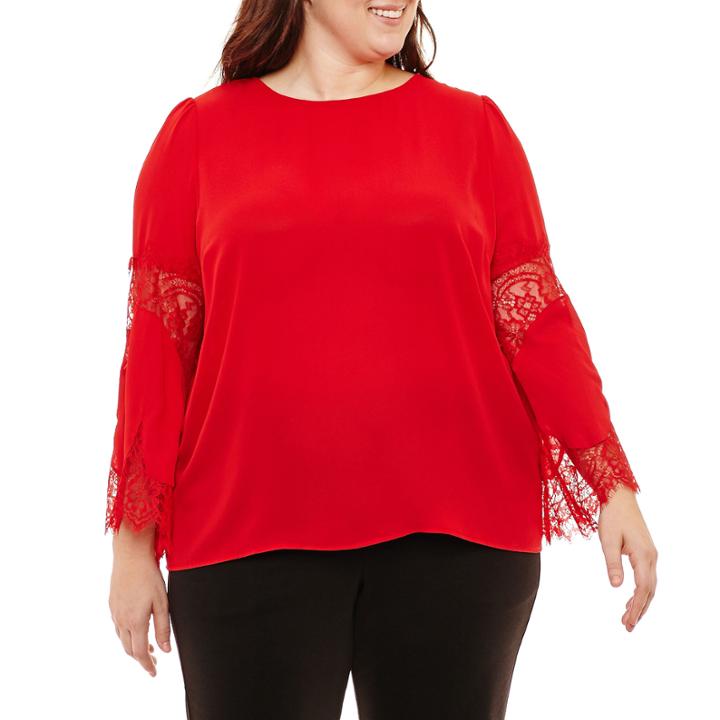Liz Claiborne Bell Lace Sleeve Blouse- Plus