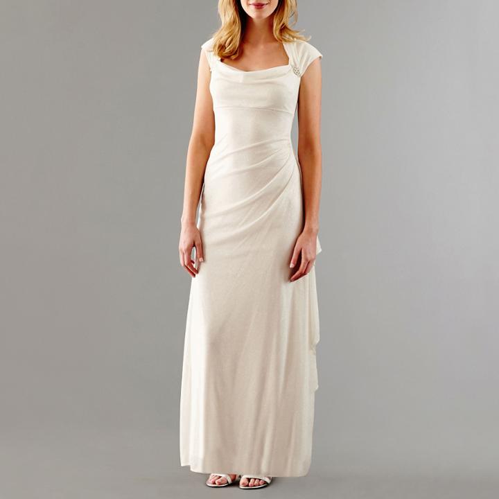 R & M Richards Cap-sleeve Side-ruched Gown