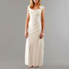 R & M Richards Cap-sleeve Side-ruched Gown