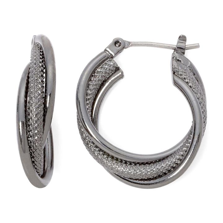 Liz Claiborne Hematite Twist Hoop Earrings