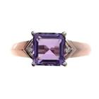 Womens Diamond Accent Genuine Amethyst Purple 10k Rose Gold Cocktail Ring
