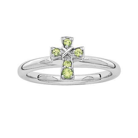 Personally Stackable Genuine Peridot Sterling Silver Cross Ring