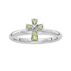 Personally Stackable Genuine Peridot Sterling Silver Cross Ring