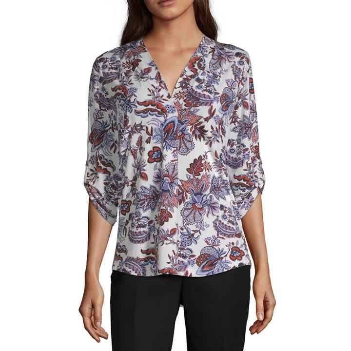 Liz Claiborne 3/4 Sleeve V Neck Knit Blouse