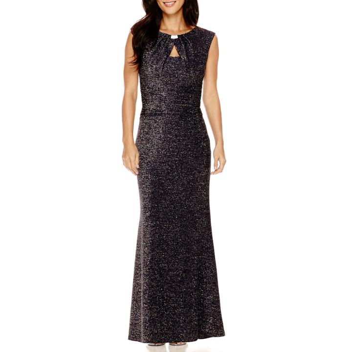 Blue Sage Lurex Sleeveless Metallic Sparkly Gown