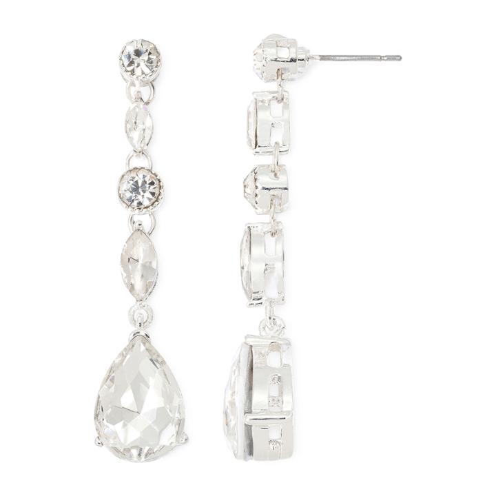 Vieste Glass Crystal Silver-tone Pear Drop Earrings