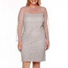 Maya Brooke Long-sleeve Illusion Caviar Beaded Sheath Dress - Plus