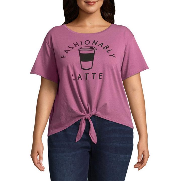 Fashionably Latte Tie Front Tee - Juniors Plu