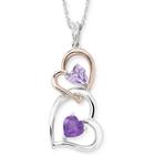 Lab-created Amethyst And White Sapphire Double Heart Pendant Necklace