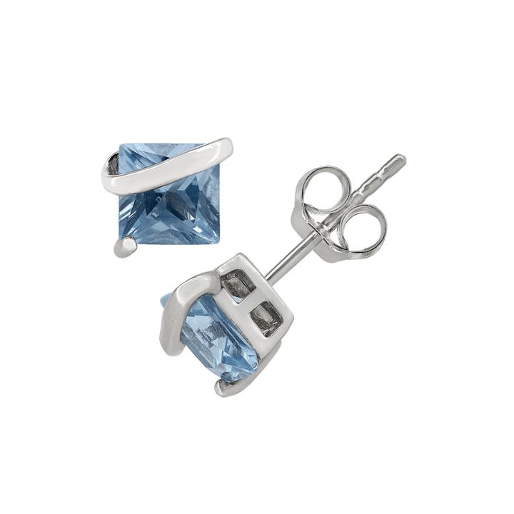 Princess Blue Aquamarine Sterling Silver Stud Earrings