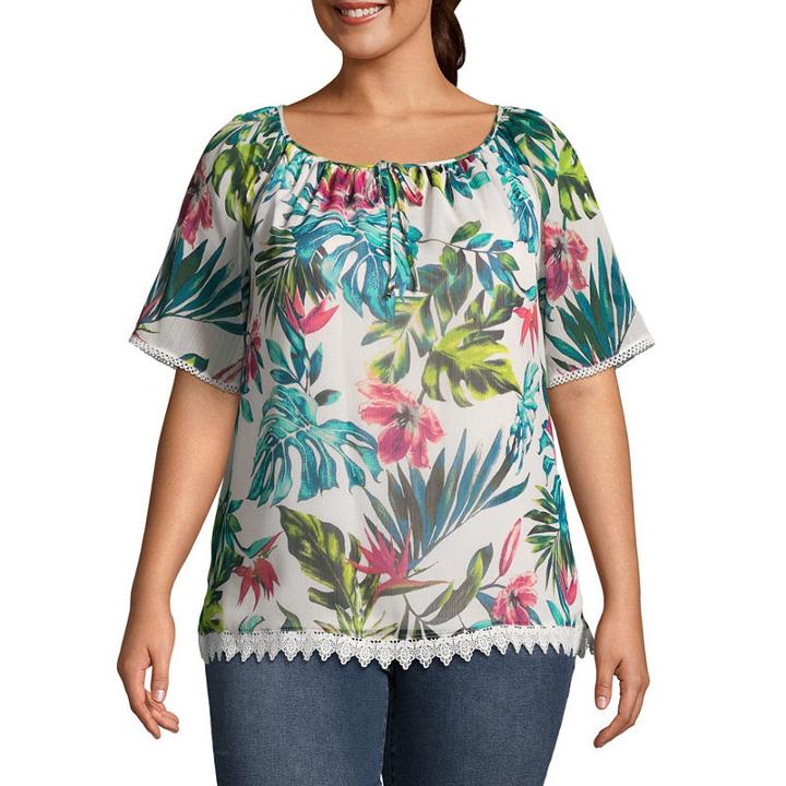 Alyx Short Sleeve Floral Peasant Top - Plus