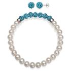 6-7mm Cultured Freshwater Pearl And 6mm Turquoise Lab Created Crystal Bead Sterling Silver Earring And Bracelet Set