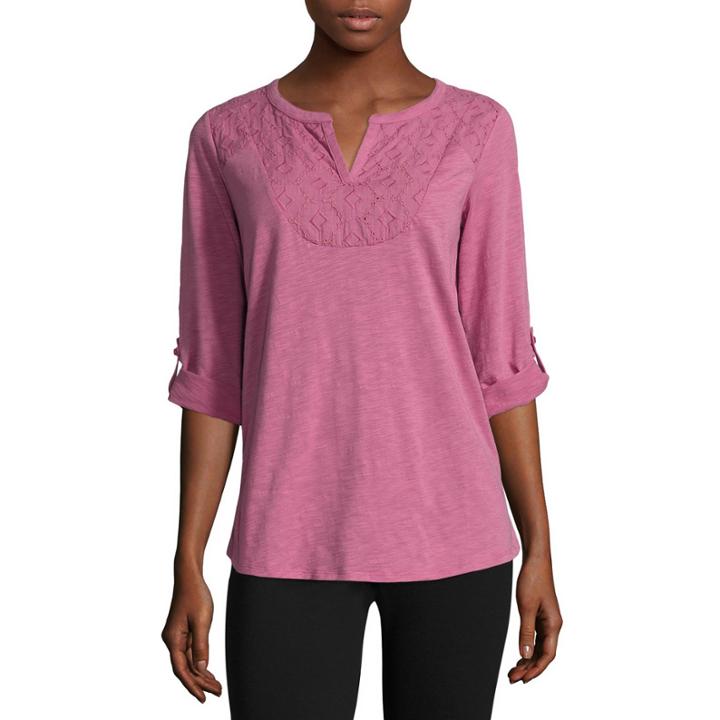St. John's Bay 3/4-sleeve Lace-front Tee