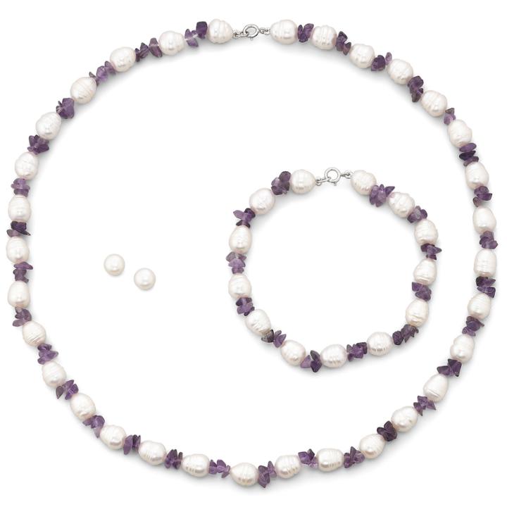 Cultured Freshwater Pearl & Genuine Amethyst Set