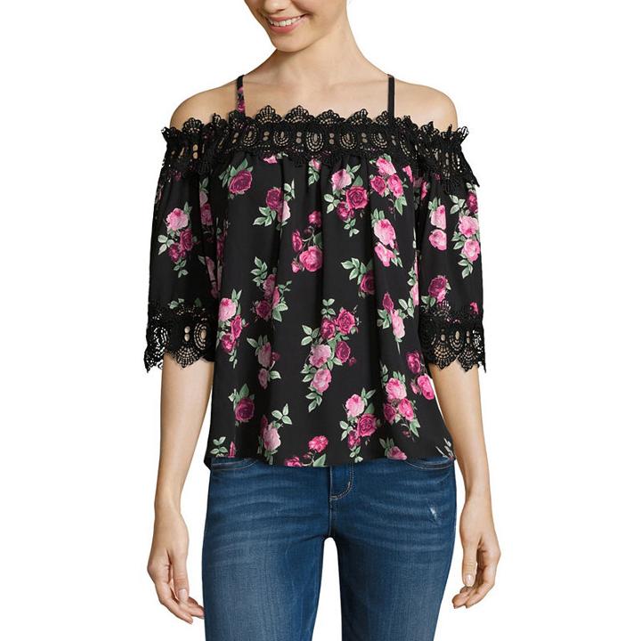 By & By 3/4 Sleeve Square Neck Dobby Blouse-juniors
