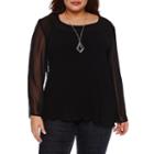 Alyx Long Sleeve Textured Woven Blouse With Necklace-plus