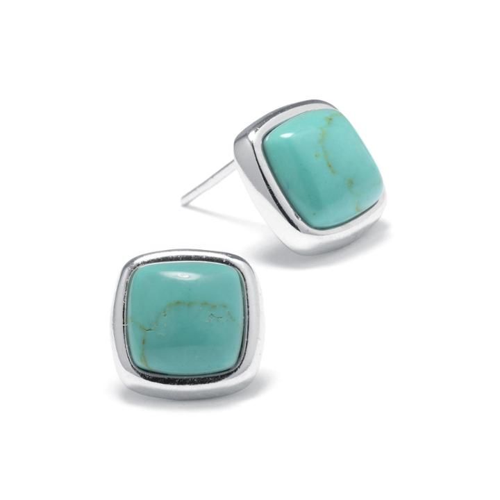 Simulated Turquoise Sterling Silver Square Stud Earrings