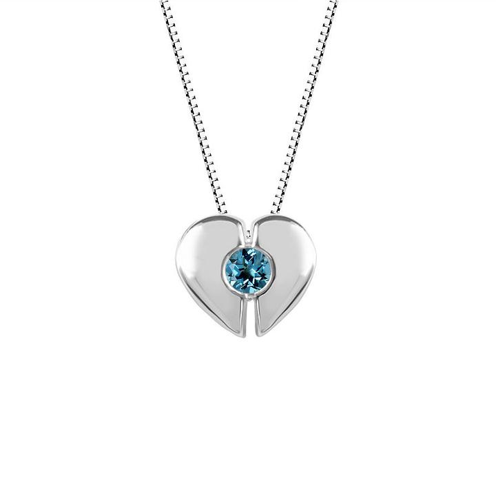 Womens Blue Blue Topaz Sterling Silver Heart Pendant Necklace