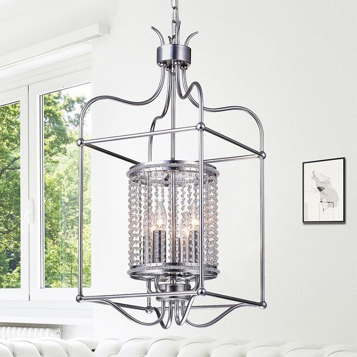 Cariana Brushed Silver Metal And Clear Crystal 4-light 13-inch Rectangular Pendant
