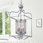 Cariana Brushed Silver Metal And Clear Crystal 4-light 13-inch Rectangular Pendant