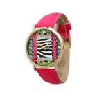 Olivia Pratt Womens Multi-color Pattern With Gold-tone Studs Dial Hot Pink Leather Watch 13628hot Pink