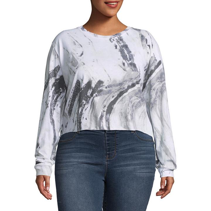Long Sleeve Crew Neck T-shirt-womens Juniors Plus