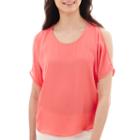 By & By Short-sleeve Lattice-back Cold-shoulder Top