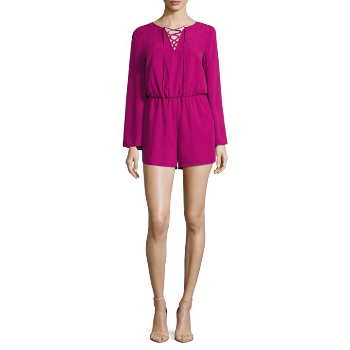 Decree Lace Up Bell Sleeve Romper - Juniors