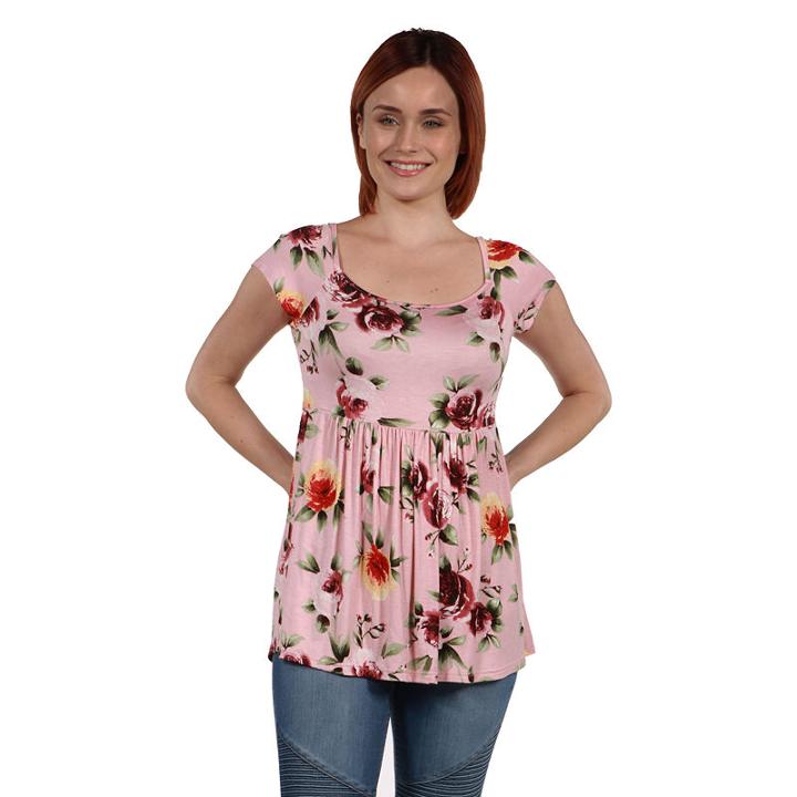 24seven Comfort Apparel Marina Pink Floral Tunic Top