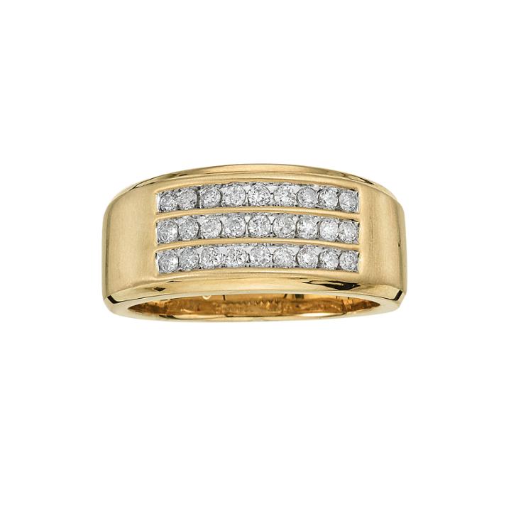 Mens 1/2 Ct. T.w. Diamond 10k Yellow Gold Triple Row Ring