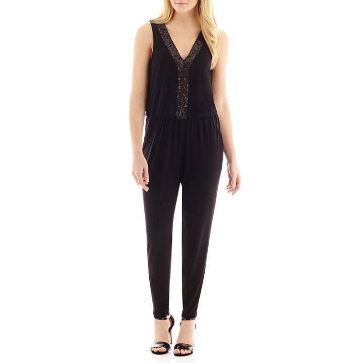 Nicole By Nicole Miller Sleeveless Sequin-trim Jumpsuit