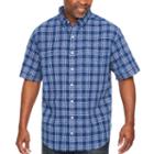 Izod Saltwater Printed Dockside Chambray Shirt Short Sleeve Plaid Button-front Shirt-big And Tall