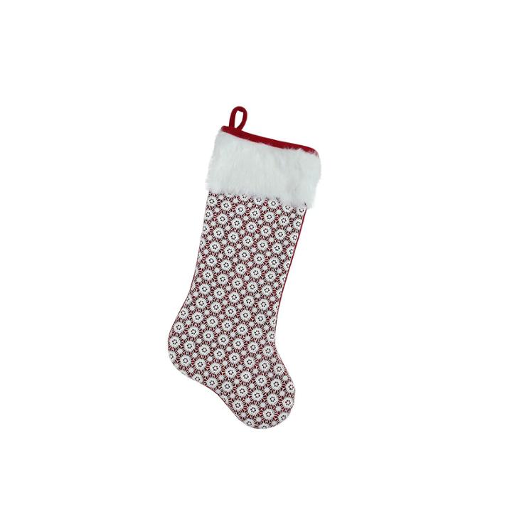 20.5 Red And White Lace Christmas Stocking With White Faux Fur Cuff