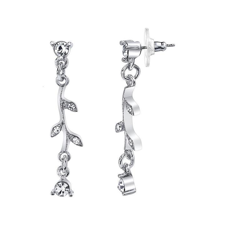 1928 Silver-tone Crystal Vine Drop Earrings