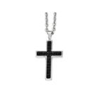 Mens Stainless Steel Leather Inlay Cross Pendant