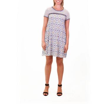 Nina Leonard Printed Dress With Contrast Border