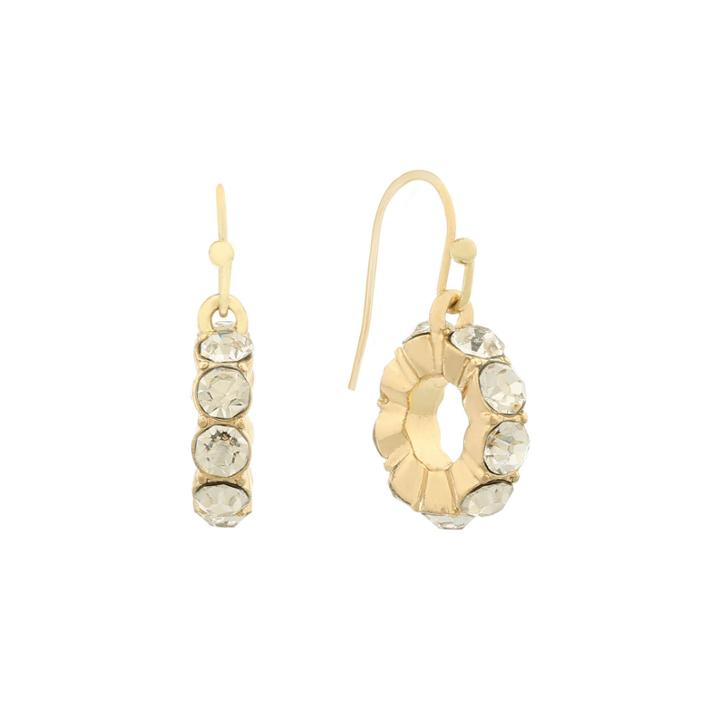 Liz Claiborne White Drop Clear And Goldtone Earrings