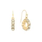 Liz Claiborne White Drop Clear And Goldtone Earrings