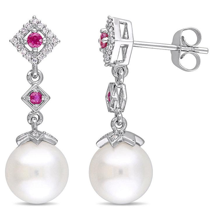 1/10 Ct. T.w. White Pearl 10k White Gold Drop Earrings