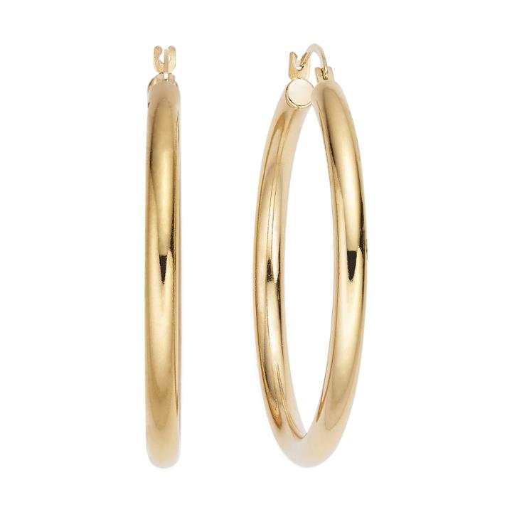 Gold Opulence 14k Gold Over Diamond Resin Polishedhoop Earrings