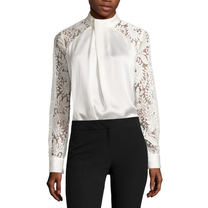 Worthington Long Sleeve Mock Neck Woven Blouse