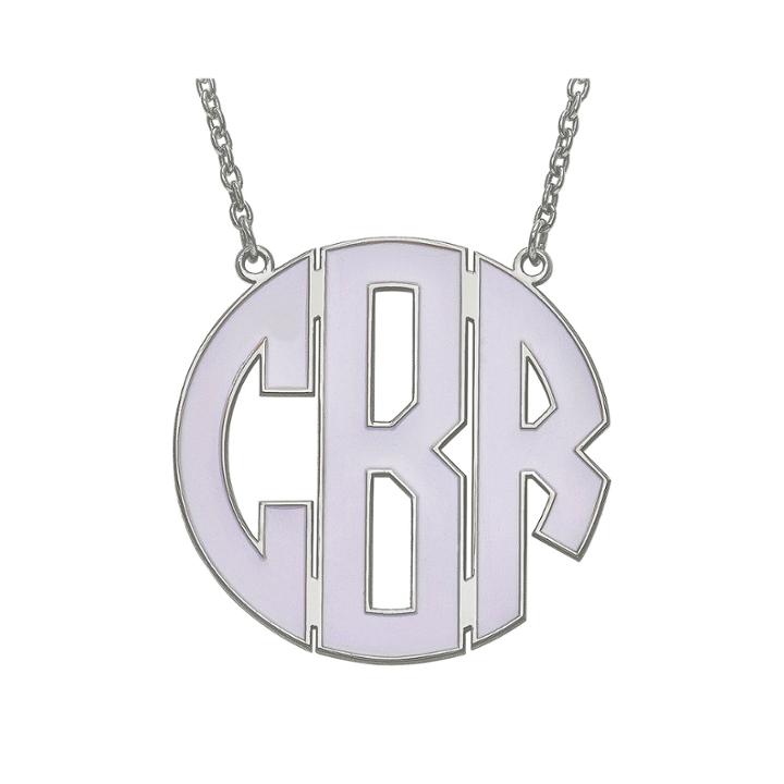 Personalized 33mm Sterling Silver Enamel Block Monogram Necklace