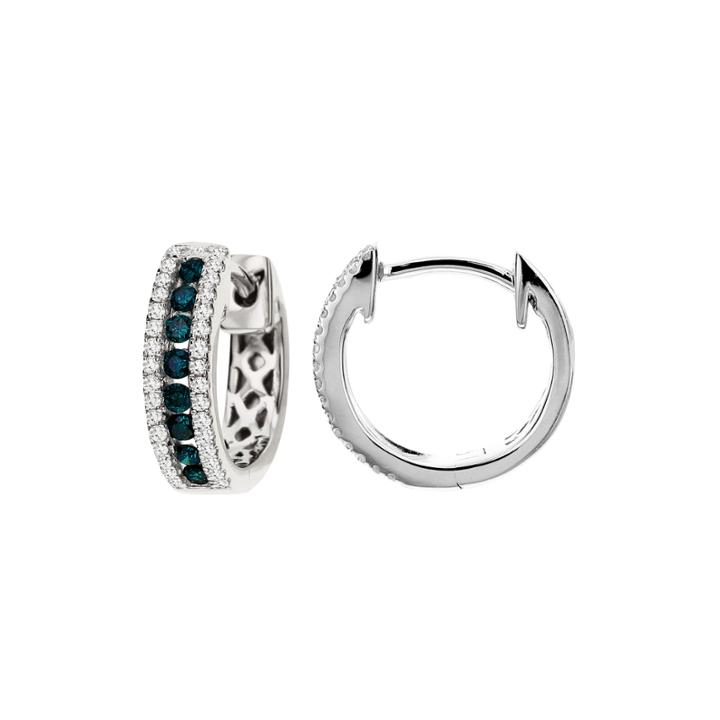 1/4 Ct. T.w. White And Color-enhanced Blue Diamond Hoop Earrings