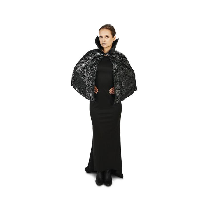 Black Foil Print Spiderweb Adult Capelet