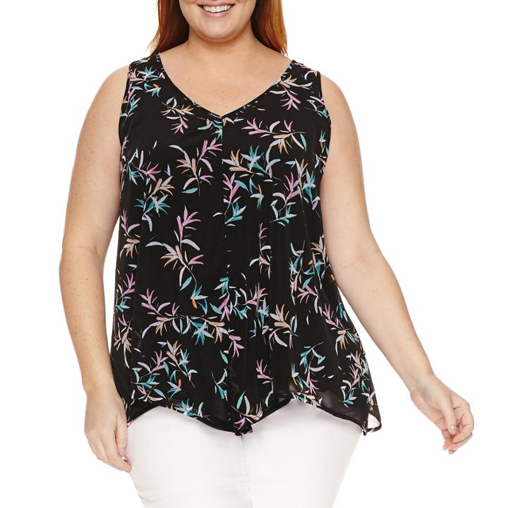 Worthington Sleeveless Handkerchief Hem Knit Tank Top-plus