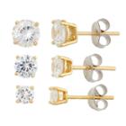 Diamonart 3 Pair 5 1/4 Ct. T.w. White Cubic Zirconia 18k Gold Over Silver Earring Sets
