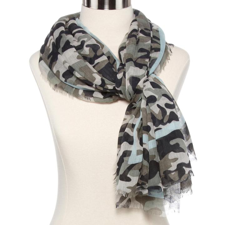 Olsenboye Camouflage Print Striped Scarf