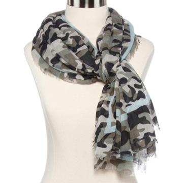 Olsenboye Camouflage Print Striped Scarf